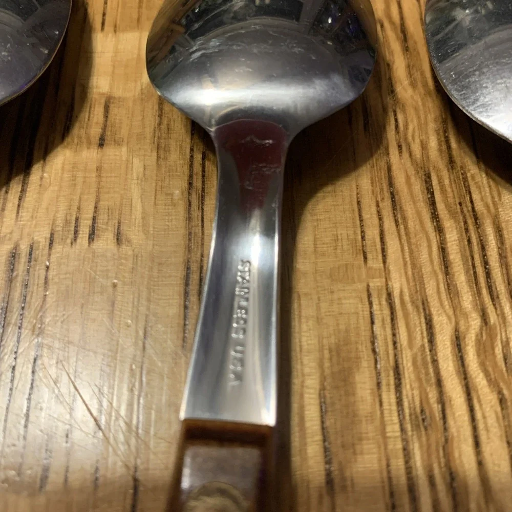 Set of 4‎ Teaspoons MCM Tableware Set /Wood Handles Stainless Usa